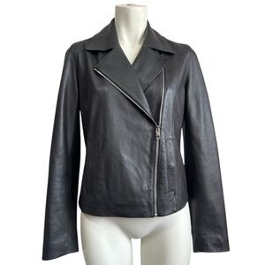 MASSIMO DUTTI black sheep leather moto style motorcycle jacket women’s small
